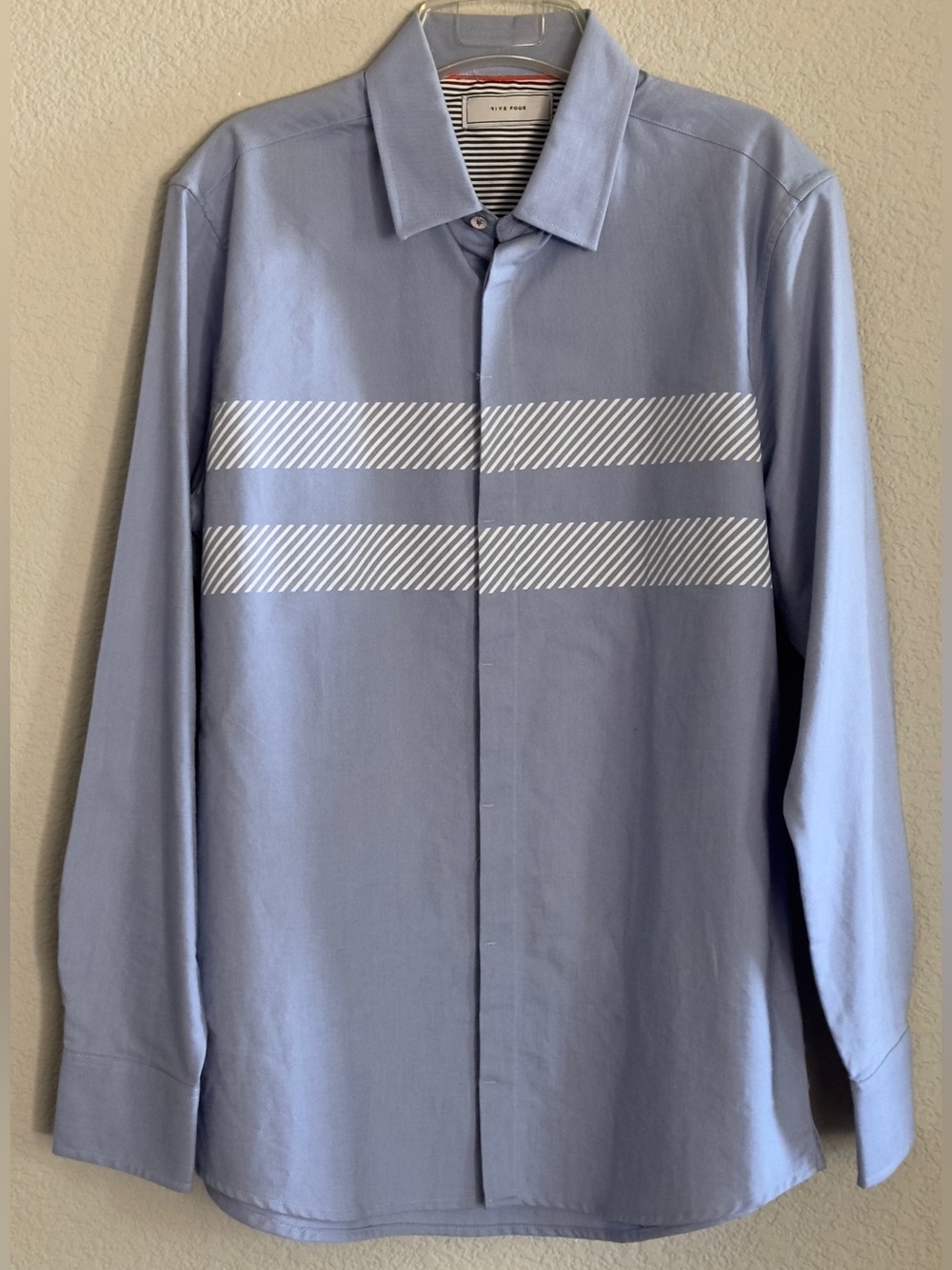 Five Four Light Blue Men's Button-Up Shirt with White Stripe Detail